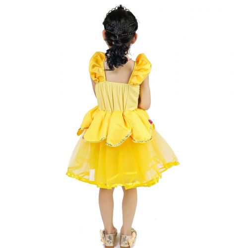  AQTOPS Kids Girl Belle Costumes Halloween Princess Dress Outfits Yellow