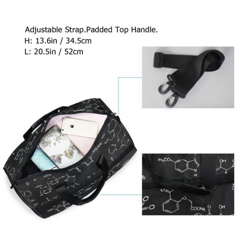  All agree Travel Gym Bag Black White Chemical Equation Education Weekender Bag With Shoes Compartment Foldable Duffle Bag For Men Women
