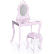 Milliard Kids Vanity Makeup Table and Chair Set, Pretend Beauty Make Up Stool Play Set for Children, Pink with Mirror