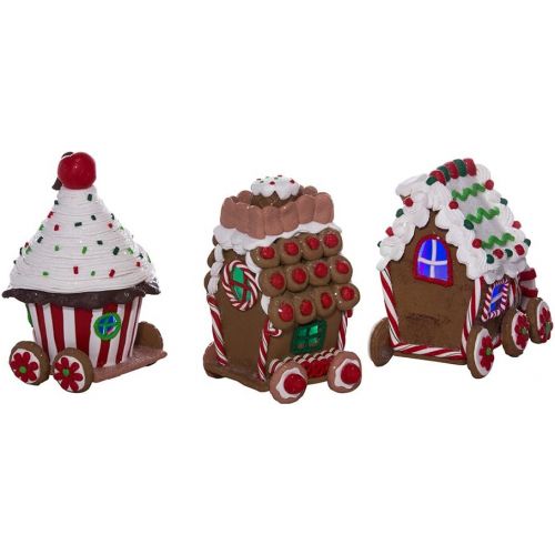 커트애들러 Kurt Adler 4.3-Inch Claydough 3D LED Gingerbread Train Set of 3-Pieces