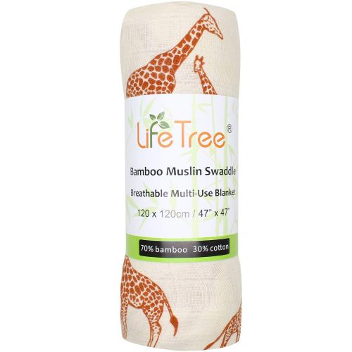  LifeTree Muslin Swaddle Blankets - Giraffe Print Muslin Blankets Baby Shower Gifts, 70% Bamboo 30% Cotton, 47 x 47 inches Breathable, Soft Nursing Cover, Wrap, Burp Cloth