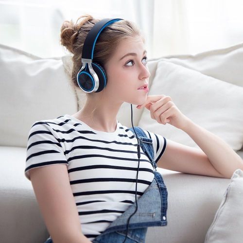  [아마존 핫딜]  [아마존핫딜]AILIHEN C8 Headphones with Microphone and Volume Control Folding Lightweight Headset for Cellphones Tablets Smartphones Laptop Computer PC Mp3/4 (Black/Blue)