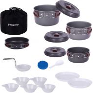 KingCamp Portable Camping Cookware Set 9 Pcs for 1-2 Person  17 Pcs for 4-6 Person Family Cooking Non Stick Pot Pan Bowls Mess Kit Folding Frying Pan