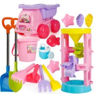 AODLK Summer Childrens Beach Toy Car Set Baby Play Sand Digging Sand Shovel Tool Girl Boy Toy for Baby Best Gifts Includes Cute Car, Water Wheel, Barrels, Kettle, Shovel