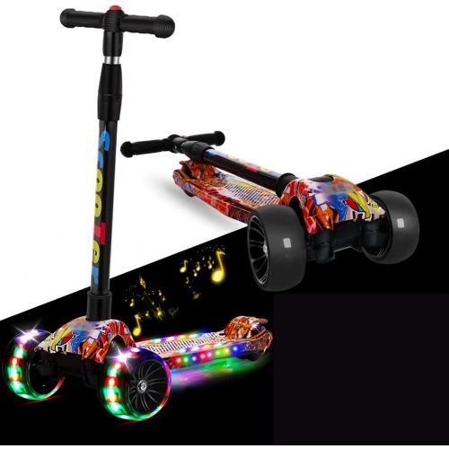  Marke: Kinder Roller Dreiradscooter Roller 2-6-8-12 Jahre altes vierradriges Musik-Blitz-Fuss-Schwingenauto, das den Roller der Kinder faltet FANJIANI (Farbe : A)