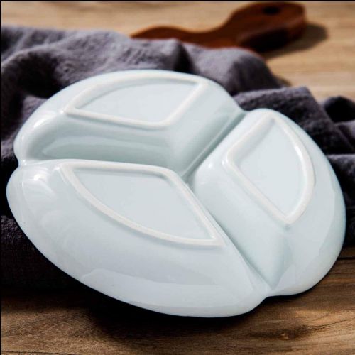  Juzhenma Plate dish home creative dumpling plate Japanese ceramic tableware divided fat loss plate weight loss meal three grid (Color : White, Material : Ceramics)