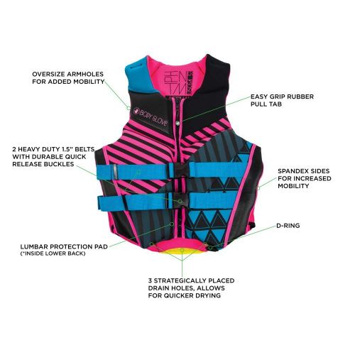  Body Glove 18224W-AQUPNK-L Womens Phantom L-Aqupnk Womens Phantom Uscga Llife Vest, Large, Aqua/Pink