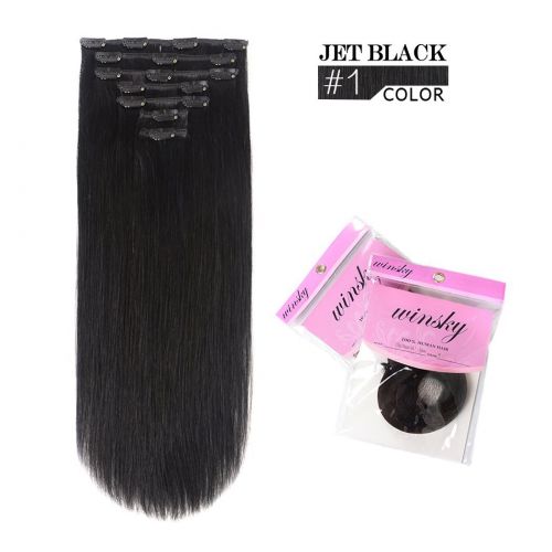  Brand: Winsky 18 inches Clip in hair Extensions Remy Human Hair - 70g 7pcs 16 Clips Straight Thick 100% Real Human Hair Extensions for Women Jet Black #1 Color