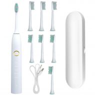 /Dentalmall Sonic Electric Toothbrush 2000 mAh Baterry 100 days Working Rechargeable USB 5 Cleaning Modes IXP7 Waterproof Top dupont Bristles 8 packs Replacement Heads 1 Travel case for Adult