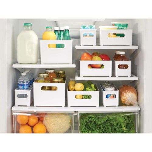  MDesign mDesign Large Stackable Kitchen Storage Organizer Bin with Pull Front Handle for Refrigerators, Freezers, Cabinets, Pantries - BPA Free, Food Safe - Deep Rectangle Tray Basket - 6
