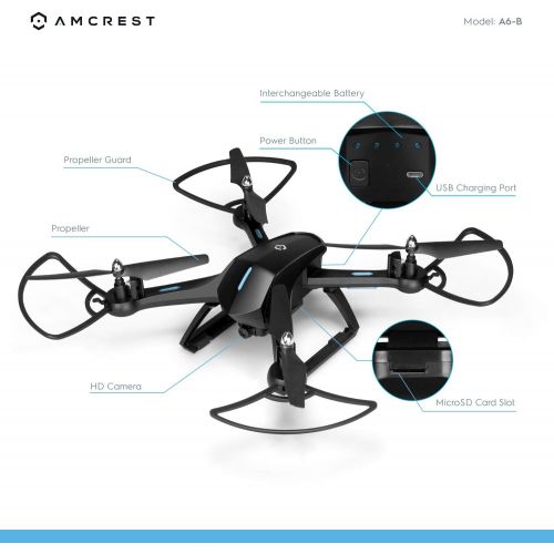  [아마존 핫딜] [아마존핫딜]Amcrest A6-B Skyview Pro RC WiFi Drone with Camera HD 720p FPV Quadcopter Drone with Camera for Adults, 2.4ghz WiFi Helicopter w/Remote Control, Stunt Flip, Headless Mode, Smartpho