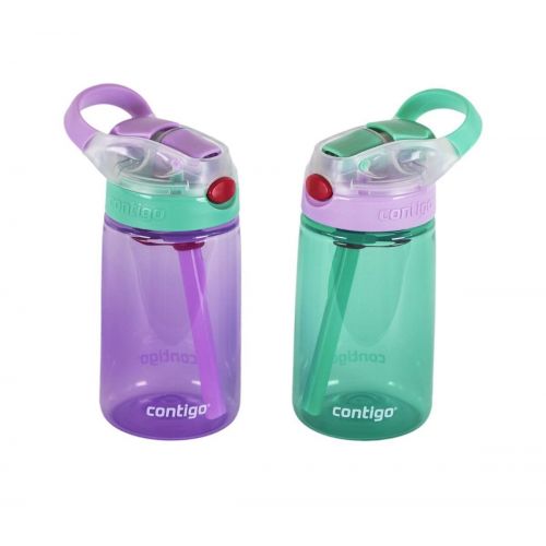  Contigo Kids Water Bottle, 2 Pack Autospout Gizmo - Plastic, 14oz - Leak and Spill Proof Bottles, Ideal for Travel and Activities, Easy-Clean and Dishwasher Safe - Press The Button