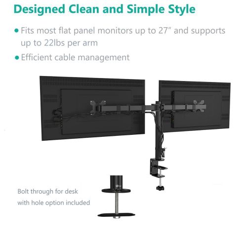  WALI Dual LCD Monitor Fully Adjustable Desk Mount Stand Fits 2 Screens up to 27 inch, 22 lbs. Weight Capacity per Arm (M002), Black