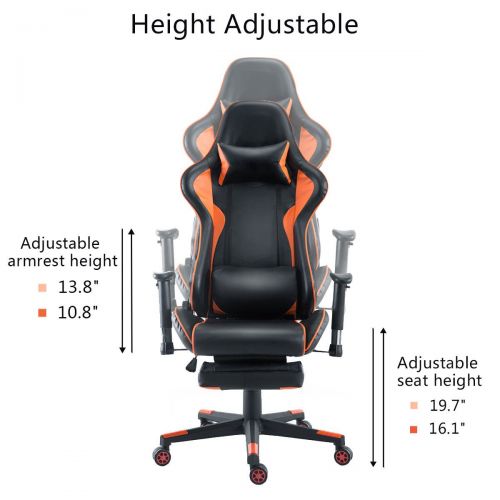 자이언텍스 Giantex Gaming Chair Racing Chair High Back Reclining Lumbar Support, Headrest and Footrest Office Swivel Computer Task Desk Gaming Chair (Orange)