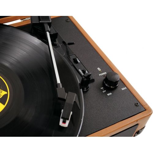  Pyle Upgraded Vintage Record Player - Classic Vinyl Player, Turntable, Rechargeable Batteries, MP3 Vinyl, Music Editing Software Included, USB-to-PC Connection, 3 Speed - PVTT2UGR