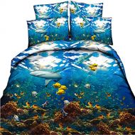 EsyDream Ocean Sea Turtle Boys 3pc Duvet Cover Set Twin Queen King Underwater Sea World with Sea Turtle Coral Reef Kids Bedding No Quilt(Queen,Color 5)