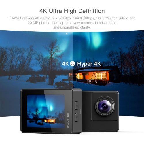  APEMAN TRAWO A100 Real 4K Action Camera WiFi 20MP Waterproof Camera Underwater 40M with EIS 2 inch IPS Screen and 2x1350mAh Batteries