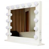 HOMPEN Lighted Vanity Mirror, Makeup Mirrors with Dimmer Lights, Large Cosmetic Mirror with USB and Outlet, L31.5 x W25.6-White