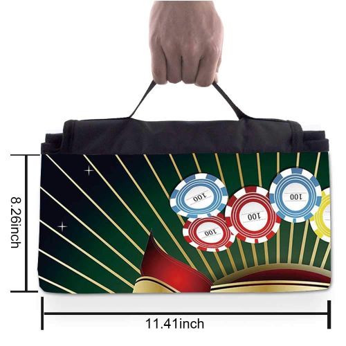  TecBillion Poker Tournament Decorations Stylish Picnic Blanket,Collection of Colored Casino Chips Realistic Tokens Set Decorative Mat for Picnics Beaches Camping,50 L x 78 W