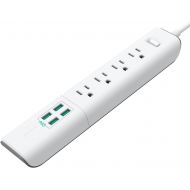 [아마존 핫딜] [아마존핫딜]AUKEY Power Strip with 4 AC Outlets and 4 USB Charging Ports, 5-Foot Extension Cord for Smartphone, Laptop, Tablet, Home, Office and More (White)