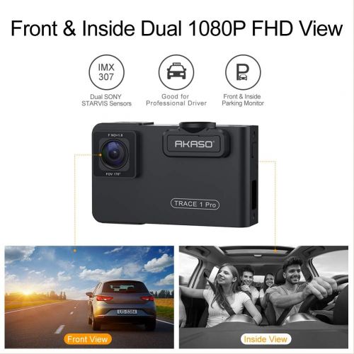 [아마존핫딜][아마존 핫딜] AKASO Trace 1 Pro Dual Lens Car Dash Camera, 2K Dash Cam WiFi with Phone App External GPS Front and Inside Lens with Sony STARVIS Dual Record 1080p30 340° Coverage Included 32GB Ca