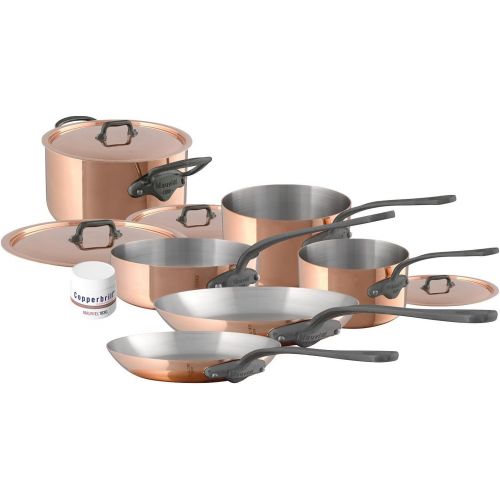  Mauviel MHeritage M150C 6450.01-5 Piece Copper Cookware Set with Cast Stainless Steel Iron Eletroplated Handle . Set includes 1.9Qt Sauce Pan wLid; 3.5Qt Saute Pan wLid and 10.2