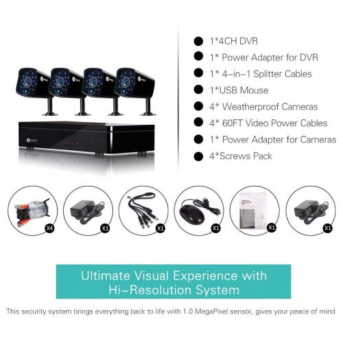  Anni 4CH Home Security Camera System,1080N HD AHD DVR and (4) 720P 1500TVL IP66 Weatherproof Outdoor CCTV Surveillance System with Night Vision,Motion Detection,Smartphone,Easy Rem