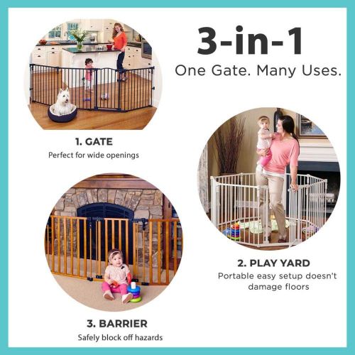 3-in-1 Wood Superyard by North States: Creates an extra-wide gate or play yard. Hardware mount or freestanding. 6 panels, 10 sq. ft. enclosure (144 long, 30 tall, Color Stained Woo