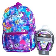 FAB Starpoint Unicorn Emoji Galaxy All Over Print Backpack with Head Phones