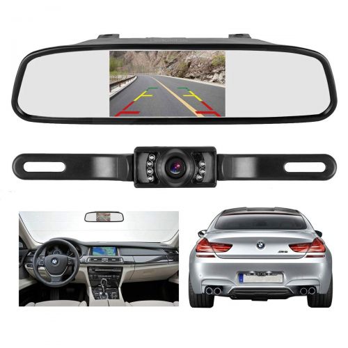  ATian Backup Camera and Monitor Kit For Car, Waterproof High Definition Color Wide Viewing Angle License Plate Car Rear View Camera+4.3 Inch TFT Car Auto LCD Screen Monitor