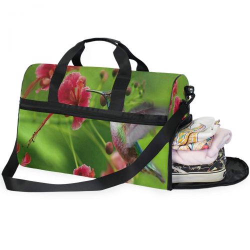  All agree Travel Gym Bag Beija Flor Red Flower Weekender Bag With Shoes Compartment Foldable Duffle Bag For Men Women