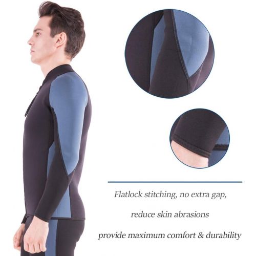  Flexel Wetsuit Tops/Pants, 2mm Premium Neoprene Wet Suit Jacket/Scuba Diving Vest for Swimming Snorkeling Surfing Fishing XSPAN Front Zipper Suit