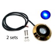 Pactrade Marine 2SETS Blue Cree LED Underwater SS316 Gold Housing Surface Mount