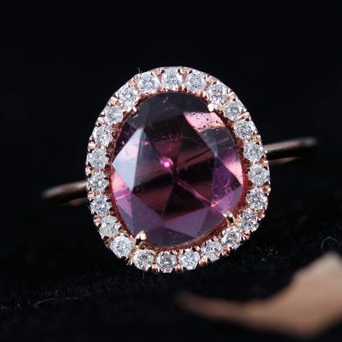 AnjisTouch Fine Natural 2.18 Ct Pink Tourmaline Gemstone Cocktail Ring Diamond Pave Solid 14k Rose Gold Fine Jewelry Thanksgiving Day Gift