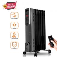 TRUSTECH Heater, Oil-Filled Radiator with Remote Control, Digital Display, Overheat & Tip-Over Protection, 600W900W1500W Constant Heating Comfortable Companion in Cold Weather, B