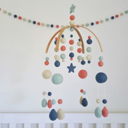  Tik Tak Design Co. Baby Crib Mobile  100% NZ Wool Colored Felt Ball Mobile for Your Boy or...