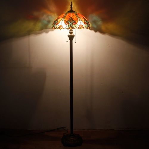 Tiffany Style Floor Standing Lamp 64 Inch Tall Green Liaison Stained Glass Shade 2 Light Antique Base for Bedroom Living Room Reading Lighting Coffee Table Set S160G WERFACTORY