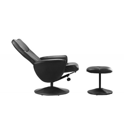  Divano Roma Furniture Modern Living Room Faux Leather Recliner Chair with Footstool, Reclining Swivel Office Chair, Gaming Chair (Black)