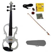 Merano MVE10WT-A 44 Full Size Ebony Fitted Electric Silent Violin with Case and Bow, Rosin, Extra Strings, White