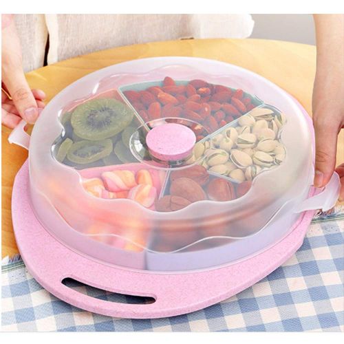  Kaimaily Snack Serving Tray, Sectioned Serving Round Platters, Fruit Dessert Dried Fruits Nuts Candy Plate with Removable Sealed Compartment, Pink