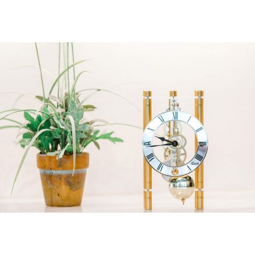  Qwirly QWIRLY Store: Mikal Mechanical Table Clock #23020500721 by Hermle - Roman Style Skeleton Chiming Desk or Mantle Clock - Gold with Gold Pendulum