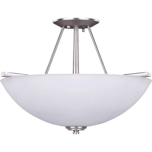  Canarm ISF256A03BPT New Yorker 3-Light 15-Inch Semi-Flush Fixture, Flat Opal Glass Bowl and Brushed Pewter