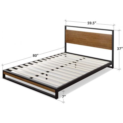  ZINUS Suzanne Metal and Wood Platform Bed Frame / Solid Wood & Steel Construction / No Box Spring Needed / Wood Slat Support / Easy Assembly, Chestnut Brown, Queen