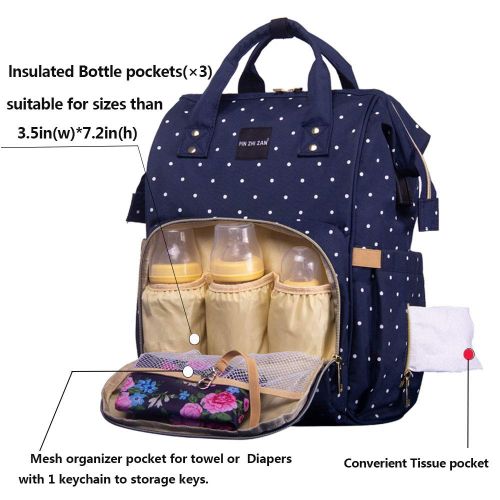  PIN ZHI ZAN Diaper Bag Backpack, Baby Nappy Changing Bags Multifunction Waterproof Travel BackPack with Insulated Pockets Stroller Straps and Built-in USB Charging Port,