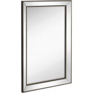 Hamilton Hills Large Framed Wall Mirror with Angled Beveled Mirror Frame and Beaded Accents | Premium Silver Backed Glass Panel | Vanity, Bedroom, or Bathroom | Mirrored Rectangle Horizontal or V