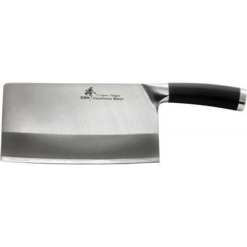  ZHEN Japanese VG-10 3 Layers forged High Carbon Stainless Steel Heavy-Duty Cleaver Chopping Chef Butcher Knife 8-inch, TPR Handle - A2T
