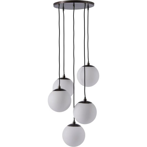  Rivet Eclipse 5-Globe Hanging Chandelier, 48H, Black Metal, Glass Globes