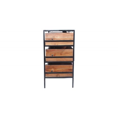  The Urban Port UPT-183800 Spacious Three Drawer Acacia Wood Chest with Iron Framework, Brown and Black