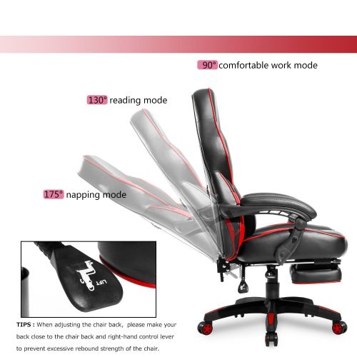  Merax High-Back Racing, Ergonomic Gaming Footrest, PU Leather Swivel Computer Home Office Chair Including Headrest and Lumbar Support (red)