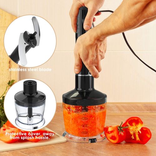  Nuovoware Ultra-Stick 6-Speed Smart Powerful 4 in 1 Immersion Hand Blender - Includes Whisk Attachment Heavy Duty Copper Motor Stainless Steel - Black